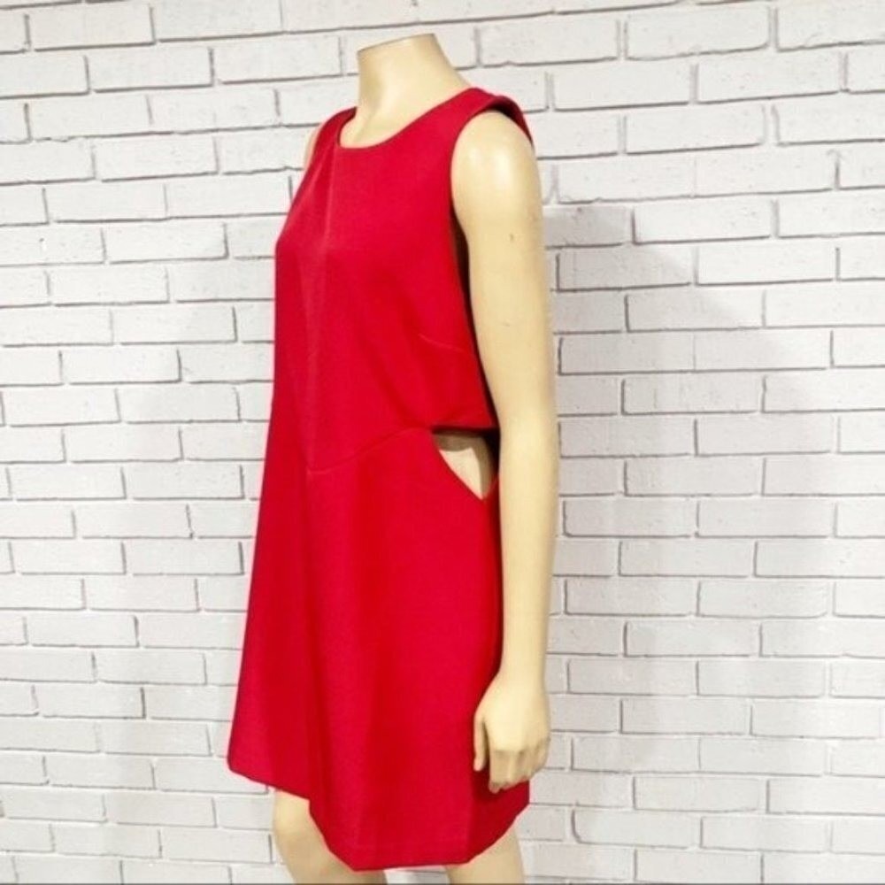 Anthropologie Red Sleeveless Side Cut Out Mini Shift Dress Round Neck Zip Back - Picture 13 of 13